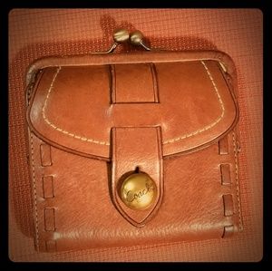Coach Kisslock Wallet Coin Purse Brown Leather